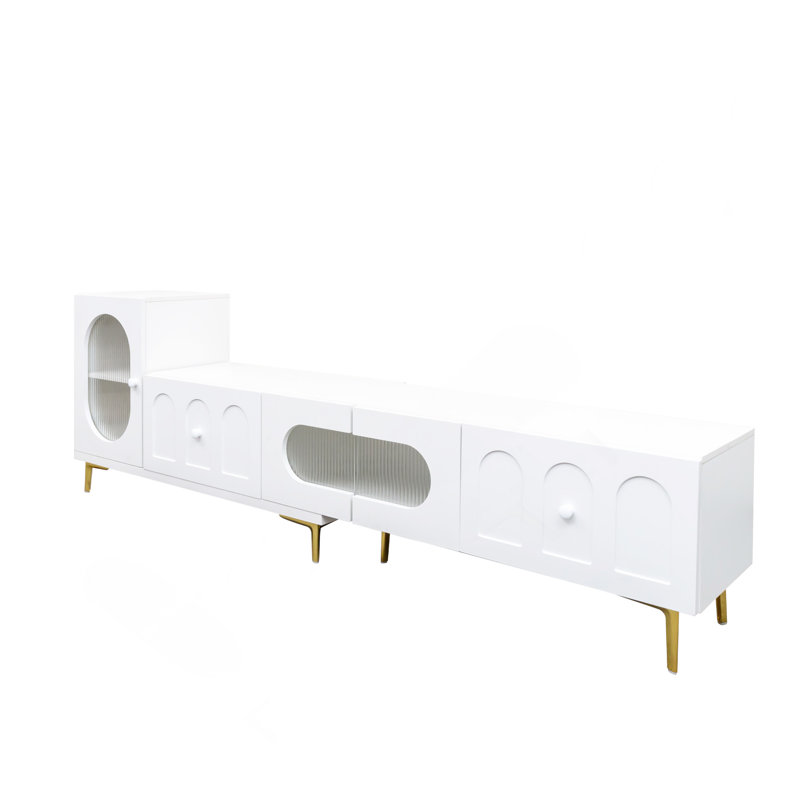 Wood Extendable TV Stand Rectangle Entertainment Center,Media TV Console For Living Room Bedroom, White