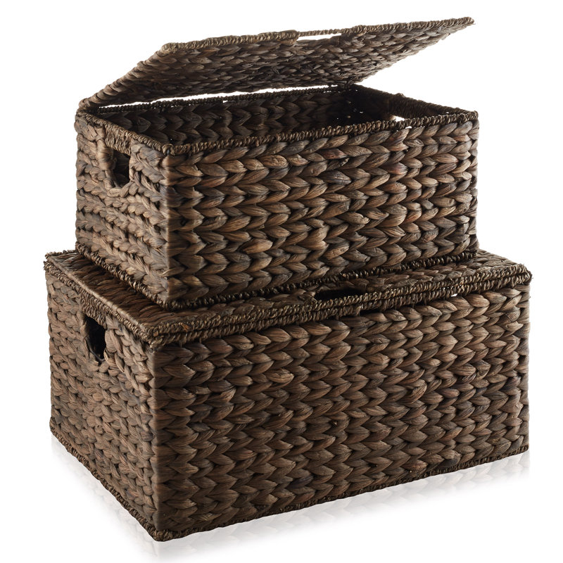 Casafield Water Hyacinth Rectangular Storage Baskets with Lids (Medium and Large)