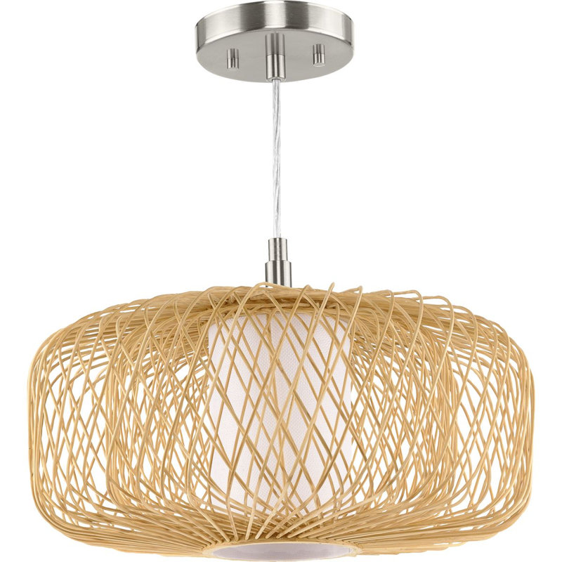 Luminaire suspendu tambour 1 lumière Andric, Rotin naturel, H 13 po x l 16 po x P 16 po