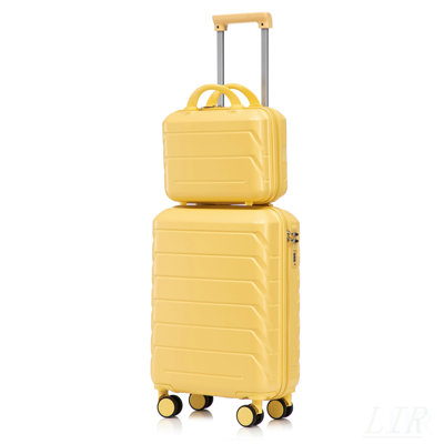 14 "/ 20" 2 pièces / ensemble dans un bagage à roulettes en ABS, avec serrure à combinaison, étui à cosmétiques 14 "(jaune)