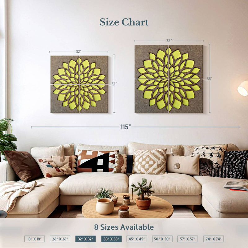Mandala jaune Kerner, H 32 po x l 32 po