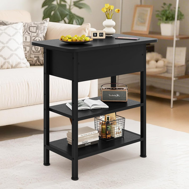 Flip Top Side Table With Charging Station, 3-Tier End Table With USB Ports And AC Outlet, Multi-Functional Small Side Table With Storage For Living Room And Bedroom