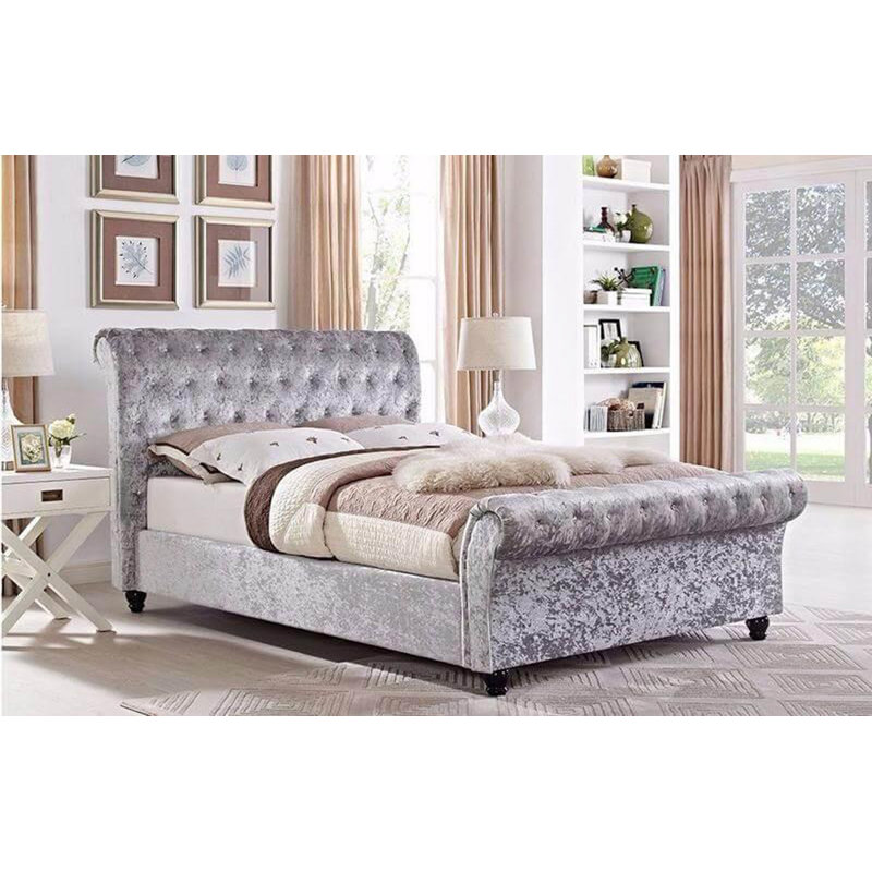 Angelique Upholstered Bed, Double (4'6), Silver