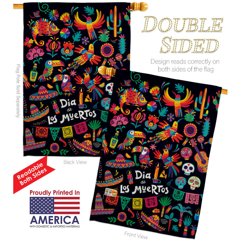 Double Sided 40'' H x 28'' W Polyester Day Of The Dead House Flag