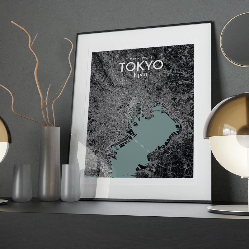 Tokyo City Map in Midnight 1 Piece Wall Art, 20cm H x 16cm W x 0.05cm D