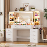 Casanookk Makeup Vanity With Large Mirror,vanity Desk With Led Lights And Power Sockets,3 Adjustable Lighting Modes,8 Drawers And 2 Rgb Cabinets,suitable For Bedrooms, White