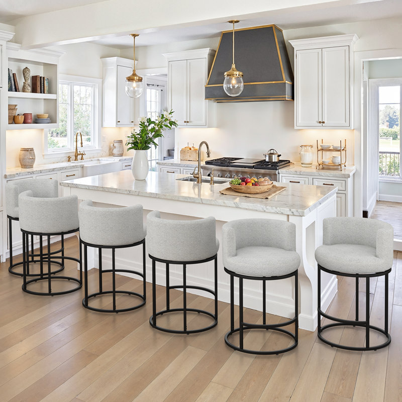 Counter Height Bar Stools, Light Gray/Linen