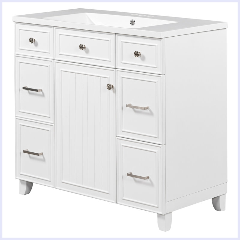 Modern Bathroom Vanity Cabinet with Sink Top Combo Set, White