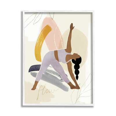 " Flow Yoga Text Plant Pattern Person Stretching " Graphic Art Print