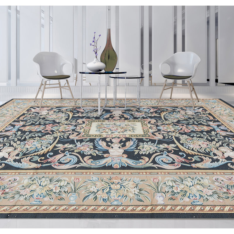 Hand-Knotted High-Quality Black and Gold Area Rug