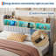Structure de lit double pleine grandeur avec 2 tiroirs et lumières DEL, gris | Base de lit plateforme avec station de charge et tête de lit de rangement, robuste, aucun sommier requis, assemblage facile-976688804-976688806