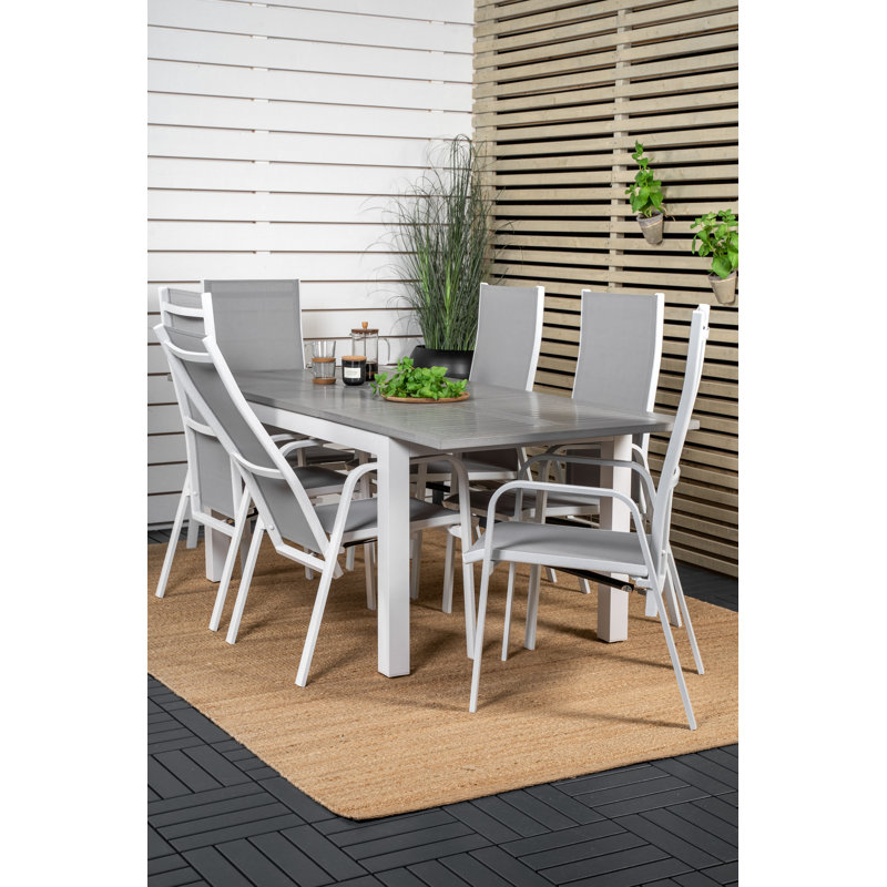 Jayesh 6 - Person Patio Dining Set Extendable Rectangular Table, 75cm H x 152cm W x 90cm L, White/Taupe