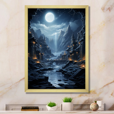 Moonlit Cliffside Mistery Landscape II - lune, art mural