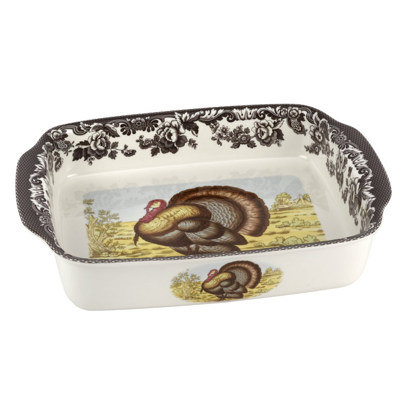 Spode Woodland Turkey Handled Lasagne Turkey 15X12"