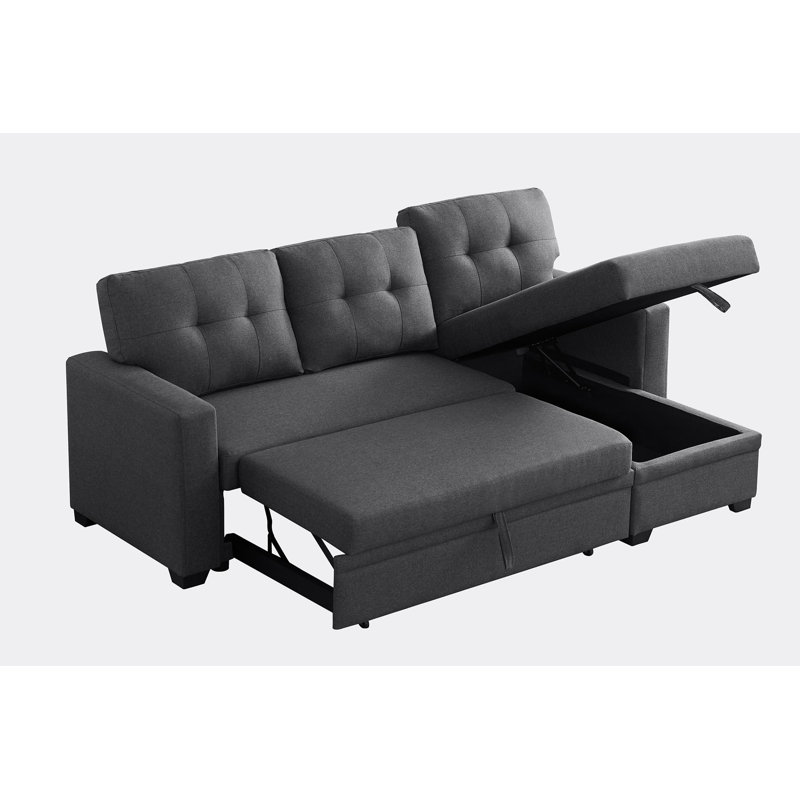 81.9'' Square Arm Sofa Bed, Dark Gray Cotton Blend