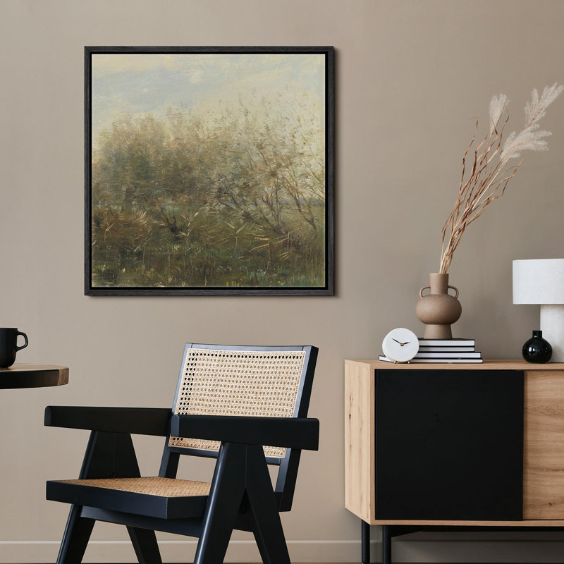 «Vintage Quiet Marshland Tranquil Waterside Reeds Wilderness Illustration Rustic French Country», H 16 po x l 16 po, Noir