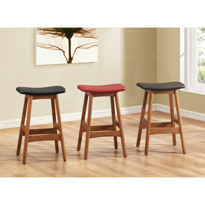 2 tabourets de comptoir en bois massif, simili cuir brun foncé pour cuisine Mid-Century, bois, cuir, 2