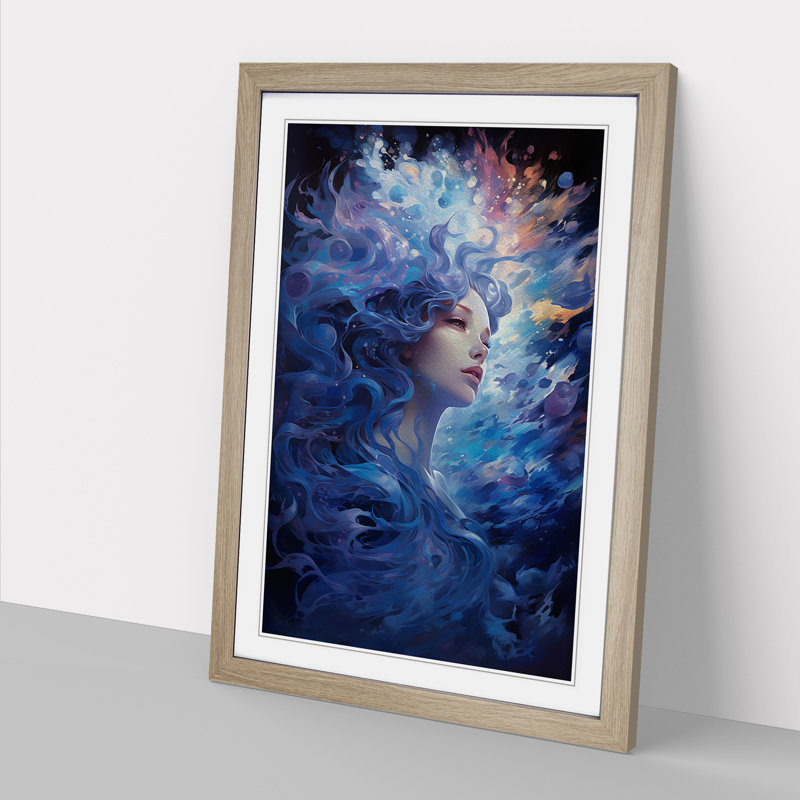Aquarius Zodiac Contemporary Art - Framed Print, Oak Framed, 46cm H x 34cm W x 2cm D