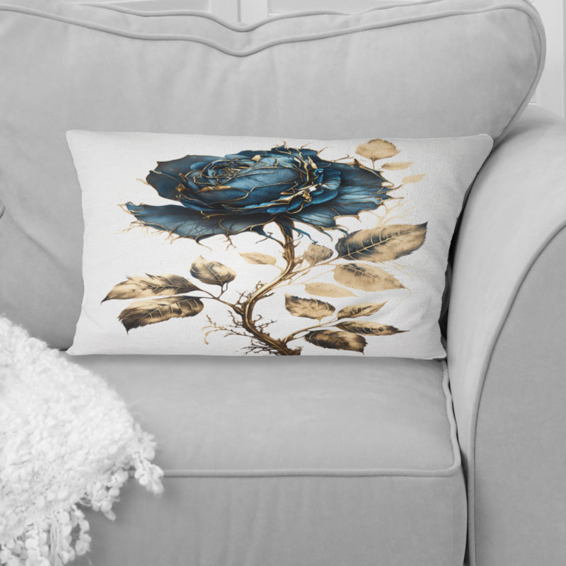 Coussin bleu et or rose sur fond blanc I - Rose