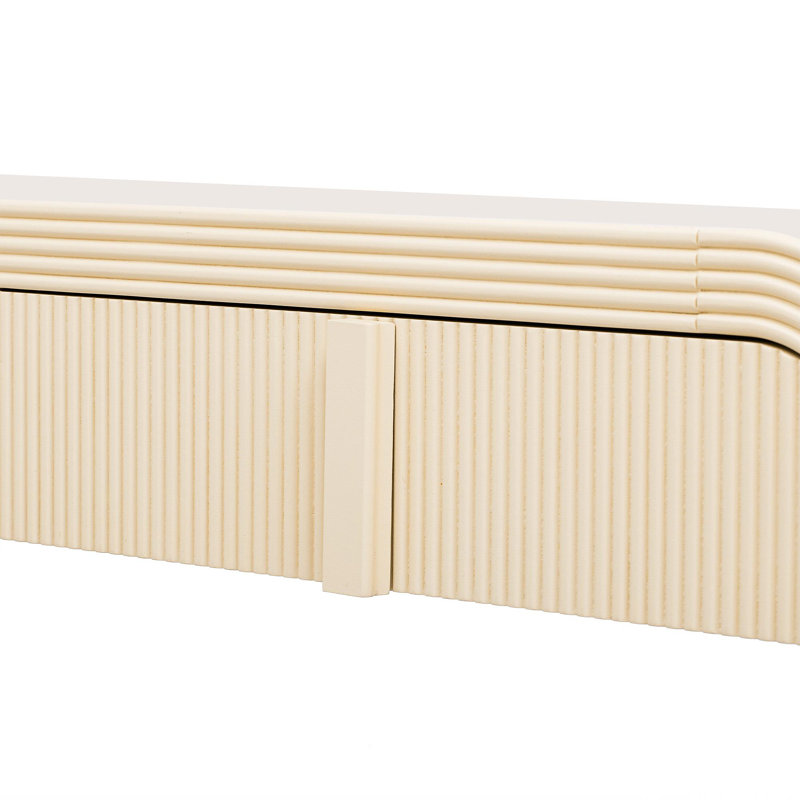 Console moderne avec 2 tiroirs de rangement, table d'entrée cannelée à silhouette arrondie pour le couloir du salon et du vestibule (crème abricot)