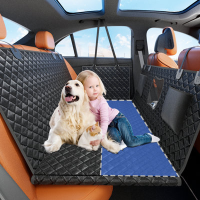 Back Seat Extender For Dogs With Detachable Hard Bottom,Waterproof Dog Car Seat Cover Holds 400Lbs With Mesh Window,Large Size,Black