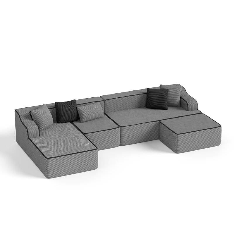 6 Seat Sectional Sofa, 134" Wide Modern Soft Gray Sofa Couch , No Assembly Required, For Living Room Office Apartment