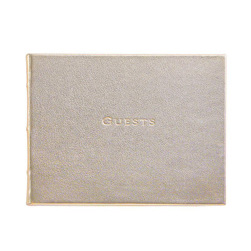Leather Guest Book, White Gold