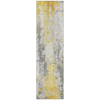 Machine Washable Indoor/Outdoor Xhevrie Yellow Rug