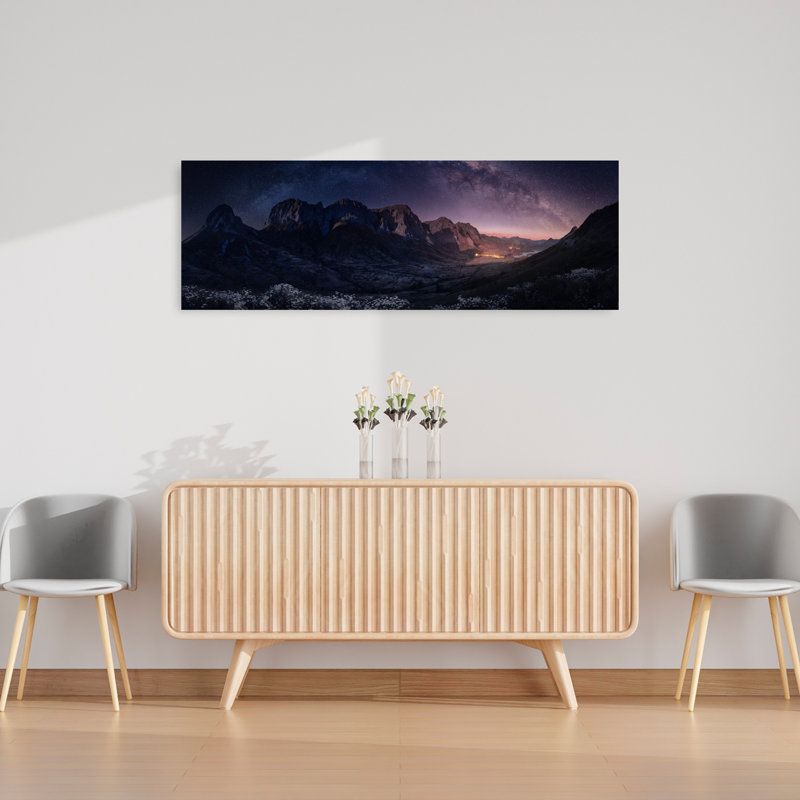 «Milky Way Mountain Night Dramatic Peaceful Serene Landscape Mountain», art mural, H 48 po x l 16 po