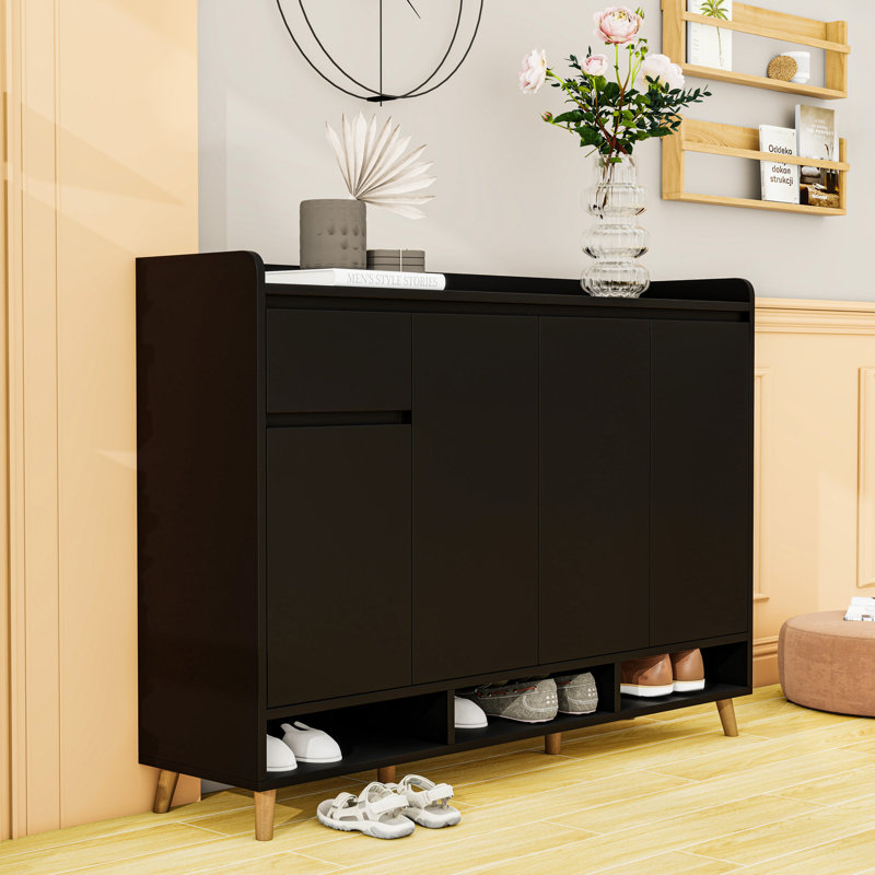 Armoire à chaussures avec tablettes réglables et buffet de rangement, Noir