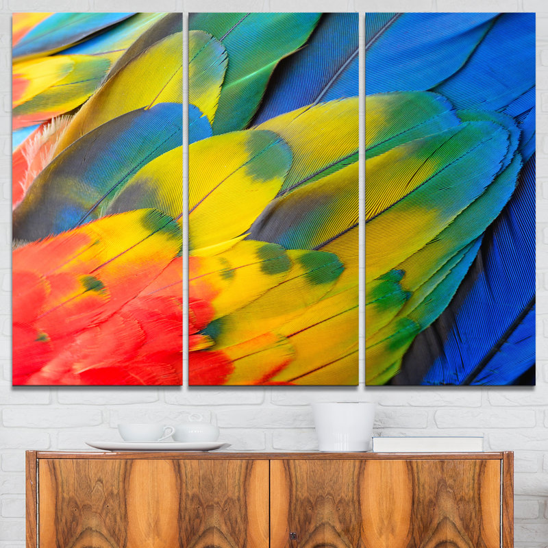 Scarlet Macaw Feathers Photography Canvas Art Print - 3 Panels