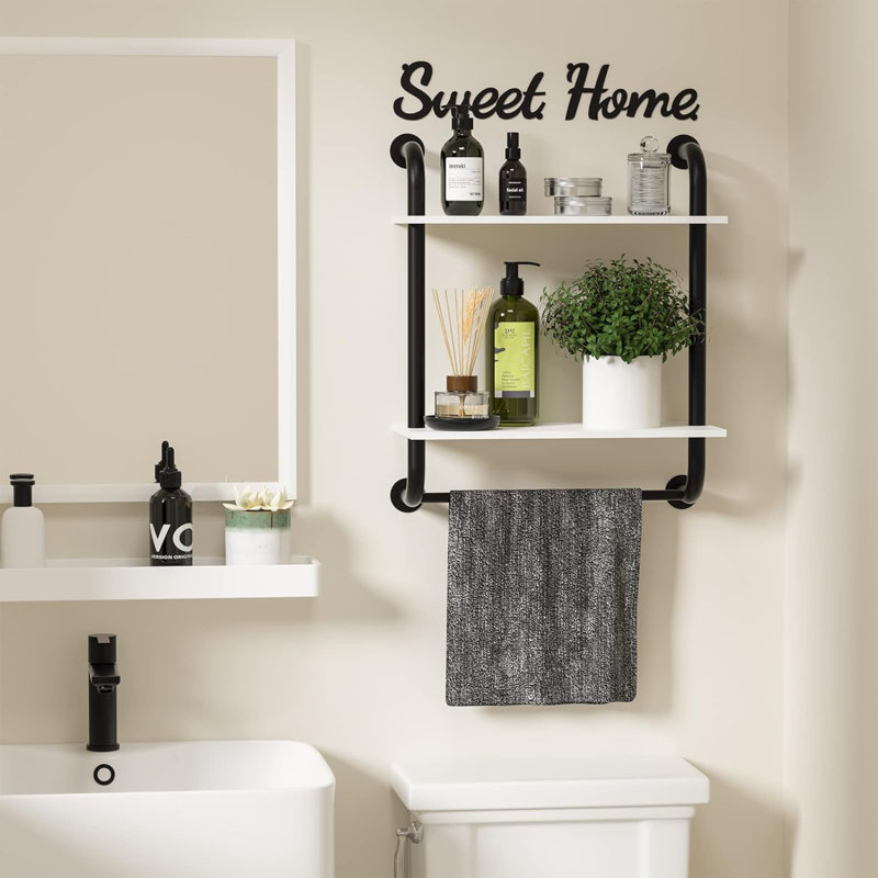 Bathroom Shelves Wall Mounted, Rustic Farmhouse Pipe Shelves, 2-Tier, Industrial Shelving, Floating Shelf Decor For Bathroom, Kitchen, Bedroom, Living Room 17.3 Inch