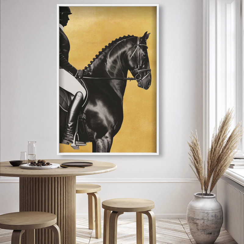 Oliver Gal Taming the Rhythm Gold I Horse - Leaf Framed Shadowbox Art, White, 56" H x 38" W