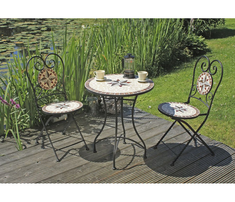 2 - Person Patio Dining Set with Round Table, Brown/Grey/Red/Beige