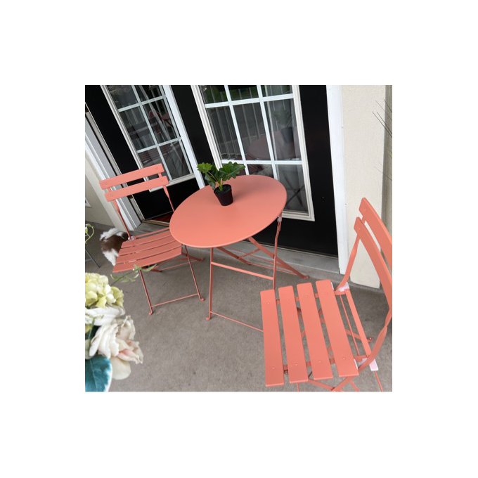 Shelah Premium Steel Patio Bistro Set, Folding Outdoor Patio Furniture Sets, 3 Piece Patio Set Of Foldable Patio Table And Chairs - Sage Green