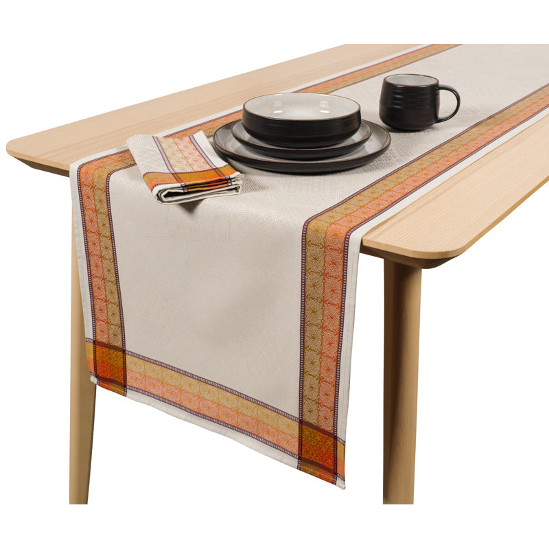 Bonnes Jacquard Table Runner - Autumn 18.5" X 90", White/Orange