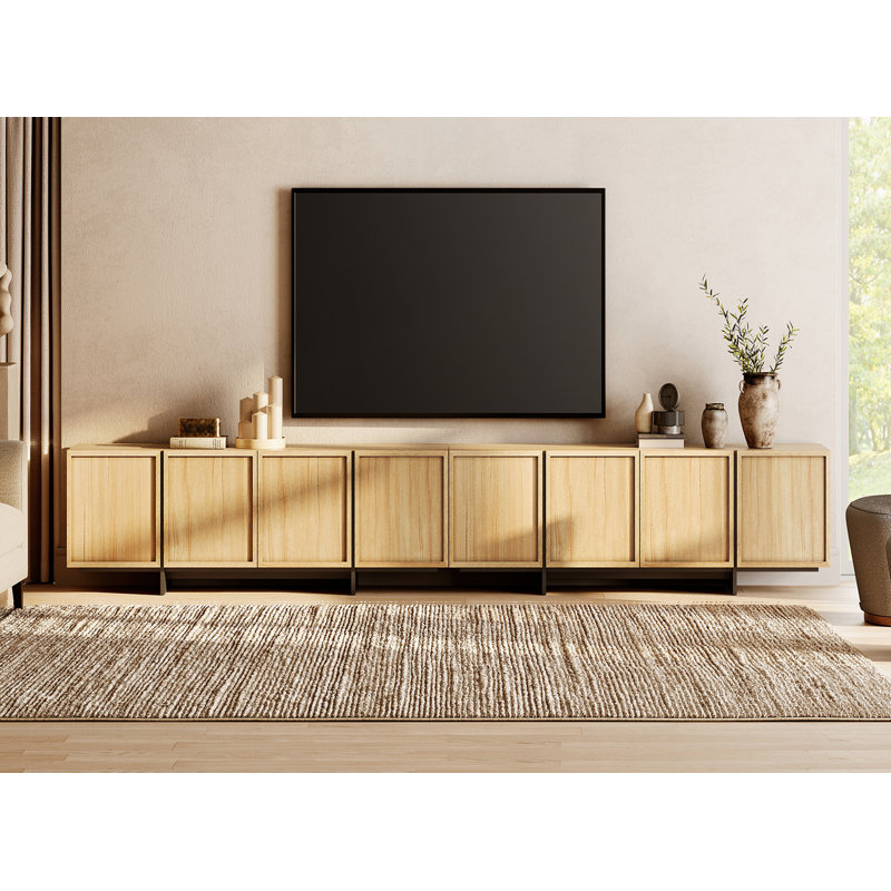 Maisonet New Designed TV Stand For 110 Inch TV, Modern Entertainment Center With 8 Storage Cabinets And T-Shaped Legs, Media Console TV Table For Living Room, Modern TV Stand , Light Oak