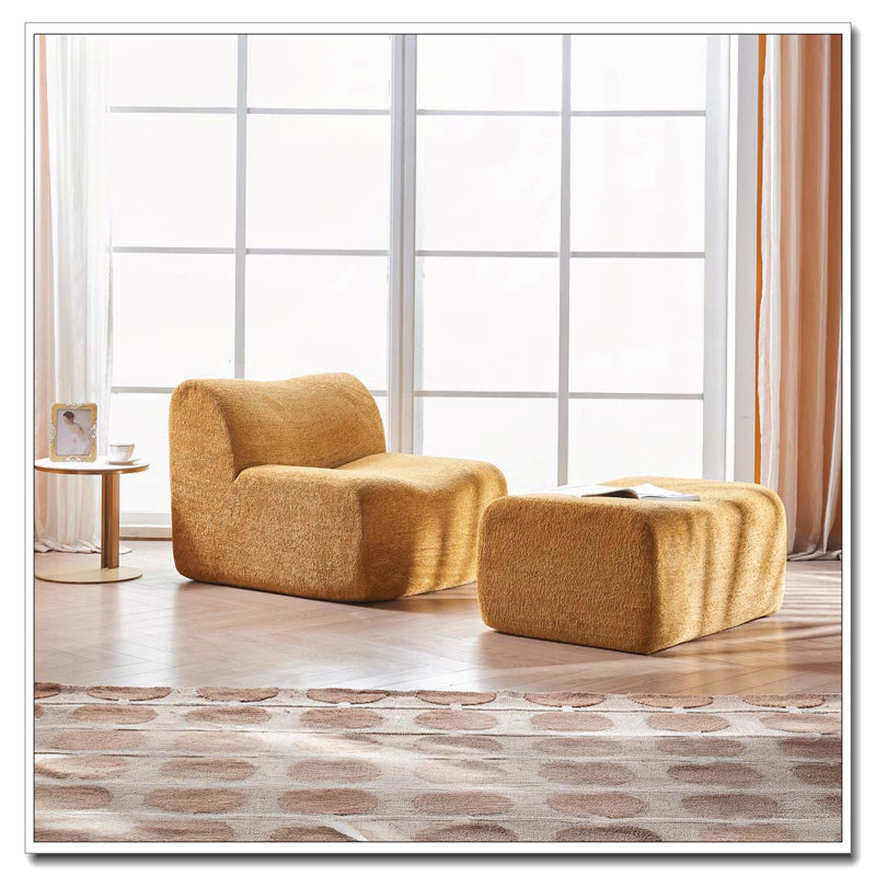 Fauteuil d'appoint rembourré en velours avec repose-pieds et fauteuil, Jaune