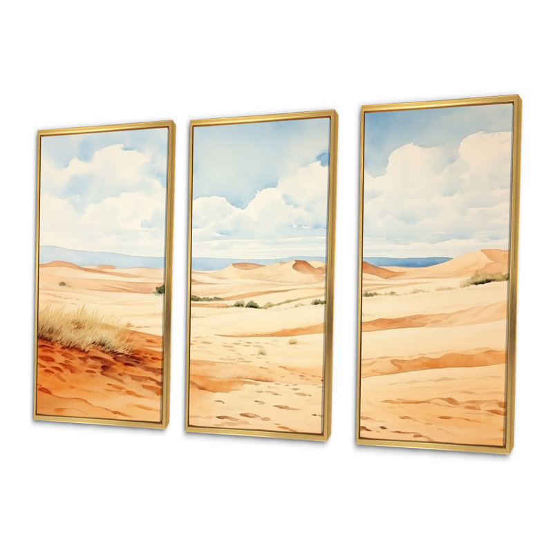 Paysage désertique de dunes de sable en Afrique V - Art mural désert, Cadre flottant doré, H 28 po x l 36 po x P 1 po