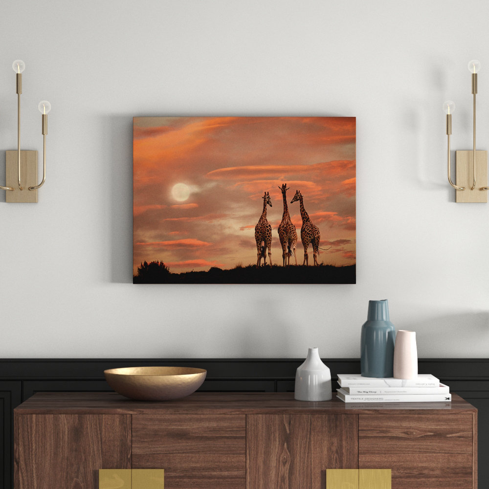 'Moonrise Giraffes' on Canvas