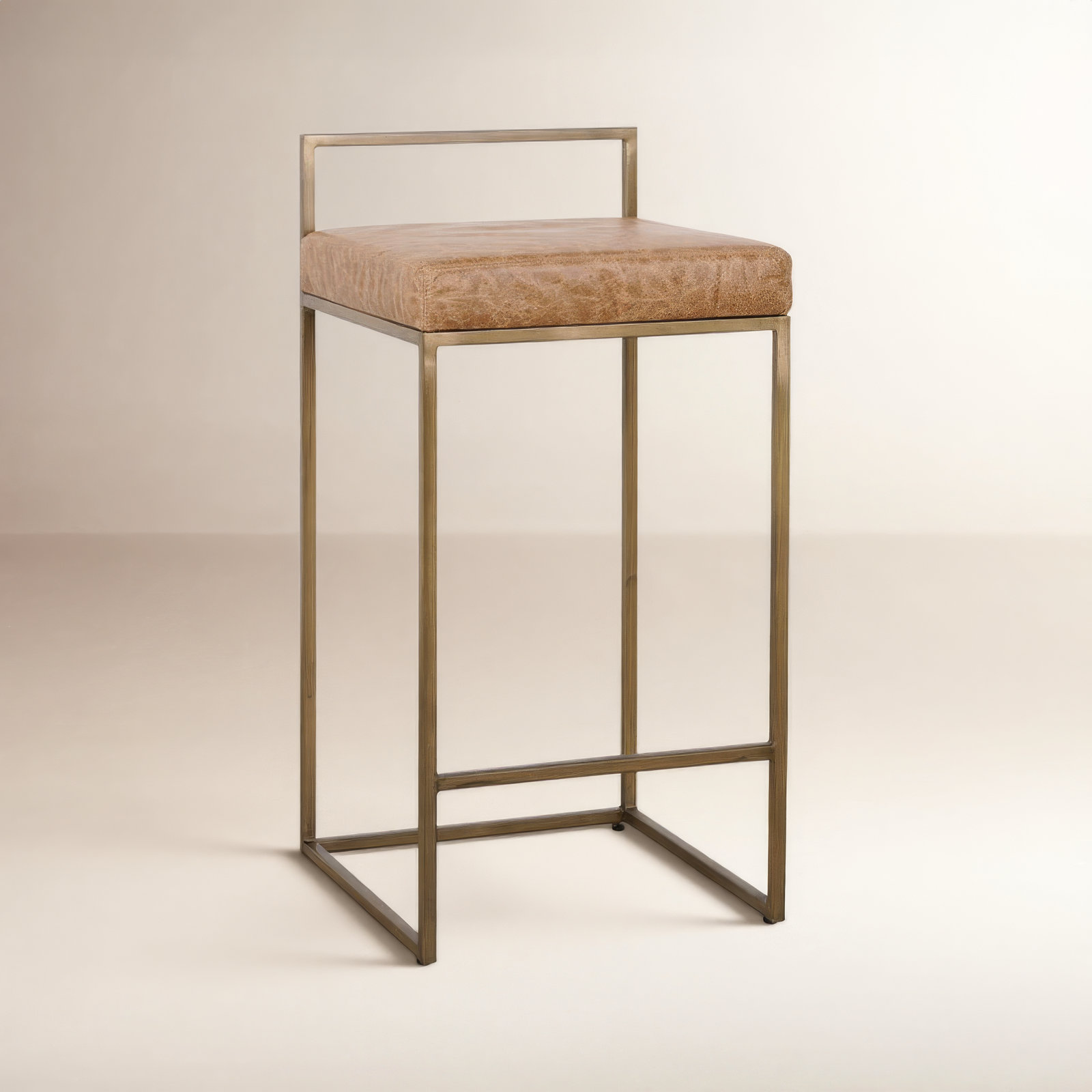 Rumiya 26" Bar Stool, Brass, Chestnut Brown