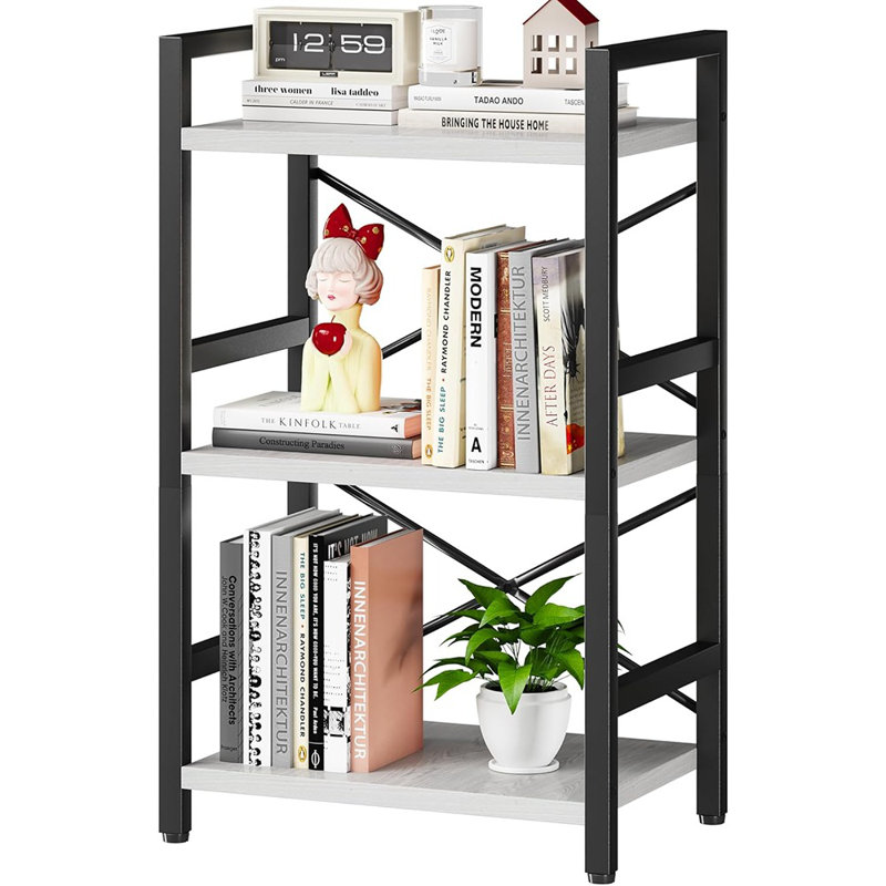 Bibliothèque industrielle à 3 niveaux, structure en métal blanc, étagère rustique, rangement pour le salon, la chambre à coucher ou le bureau personnel