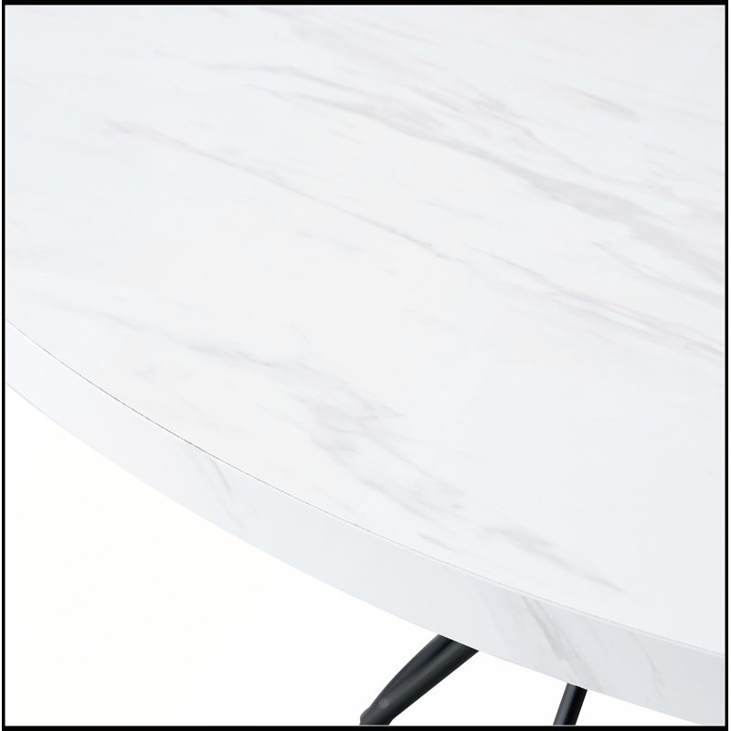 Table de salle à manger circulaire avec motif en marbre blanc pour 4 à 6 personnes