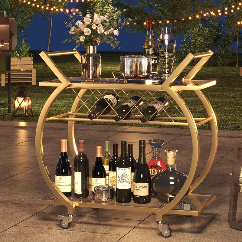 Chariot de bar doré avec rangement pour verres, chariot de service à vin roulant, organisateur de boissons pour la maison