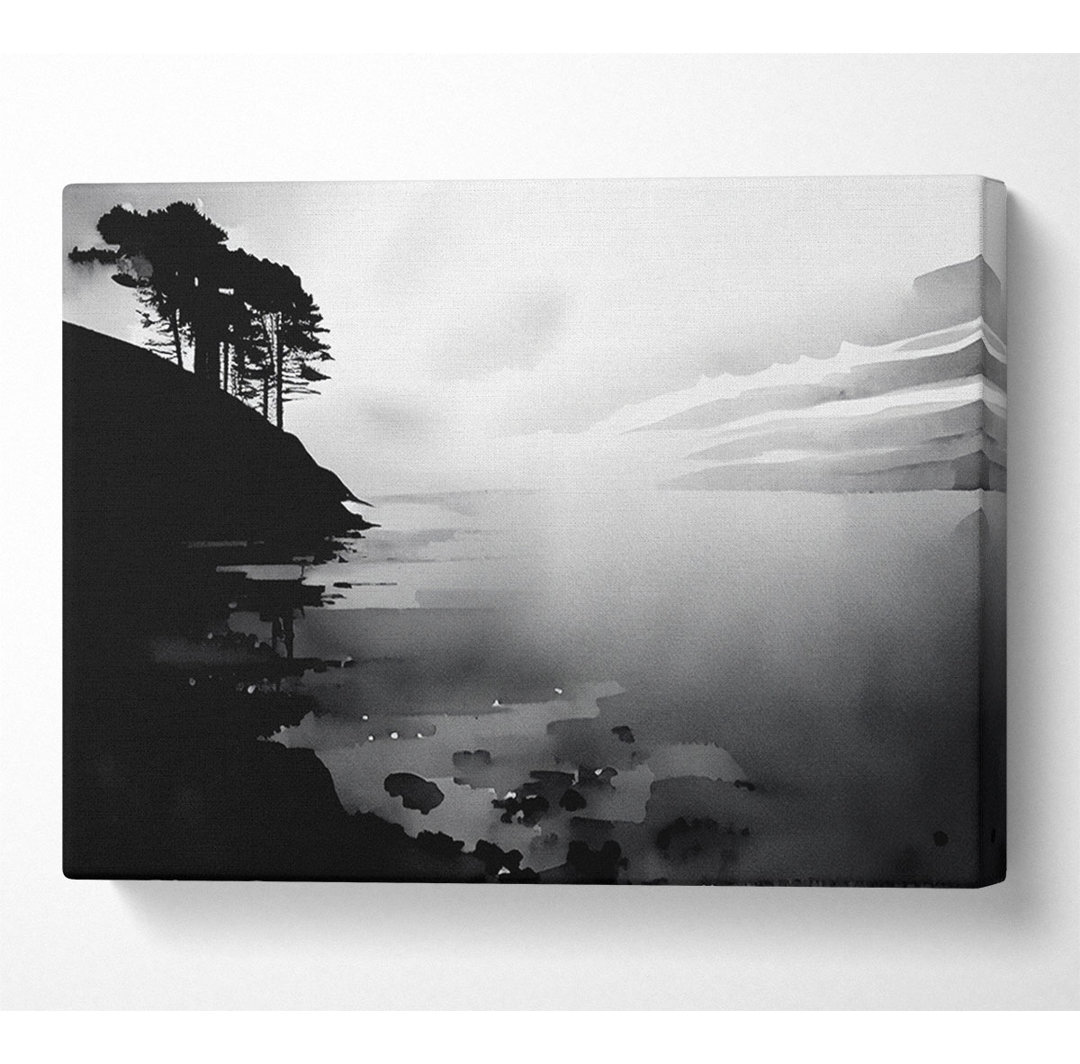 Tree Top Ocean Calm B N W Canvas Aquarell