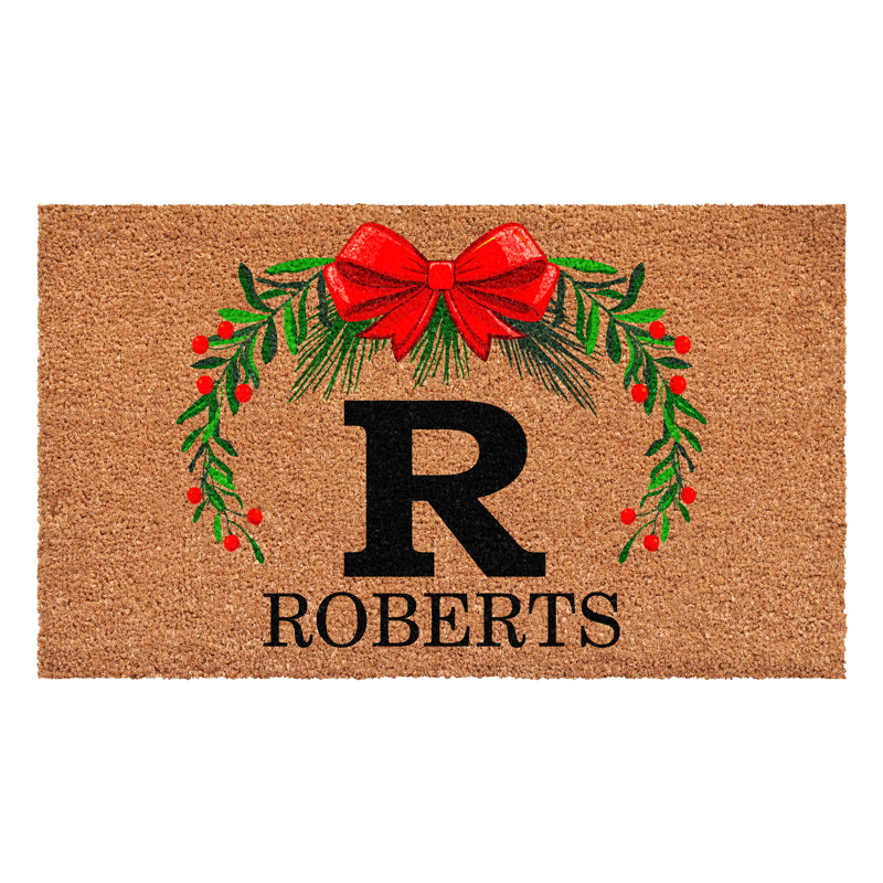 Paillasson couronne de Noël personnalisé, lettre R, L 17 po x L 29 po