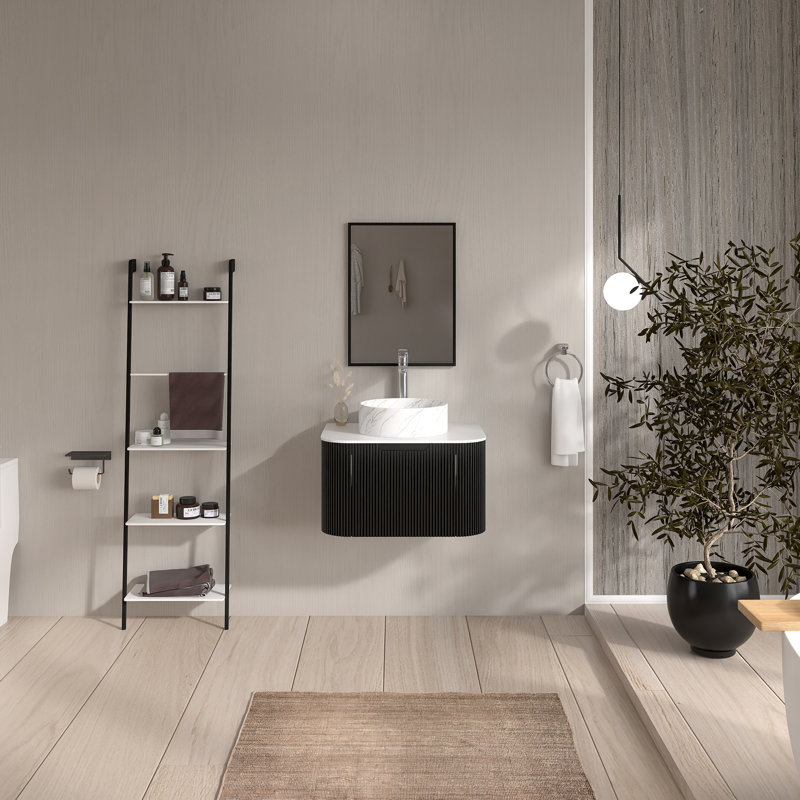 Meuble-lavabo mural 24 po avec comptoir en marbre, Noir, 24"
