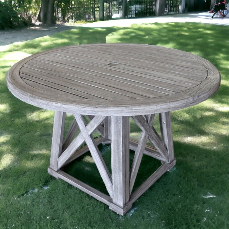 Copper Round Teak Outdoor Dining Table With Umbrella Hole , 48'' in. W 48'' in. D