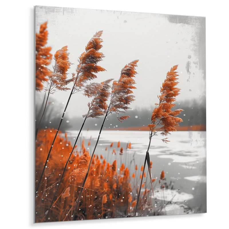 «Orange Grass Herbs Winter Lake», impression d'art mural paysage, Sans cadre, H 30 po x l 40 po