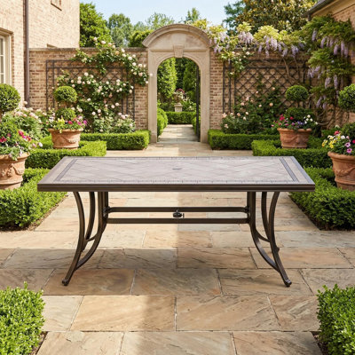 Keeven Square Metal Outdoor Dining Table With Umbrella Hole , 67.5'' in. W 39.5'' in. D